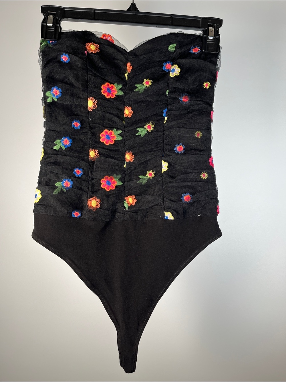 $158 Lovers + Friends Black Floral Embroidered Bustier Bodysuit Size XS